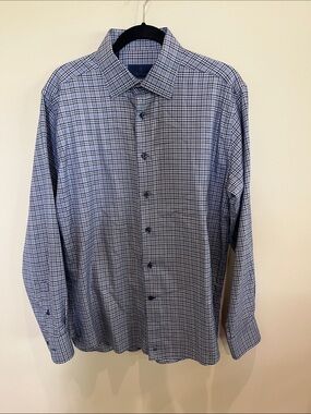 David Donahue Blue Plaid Dress Shirt